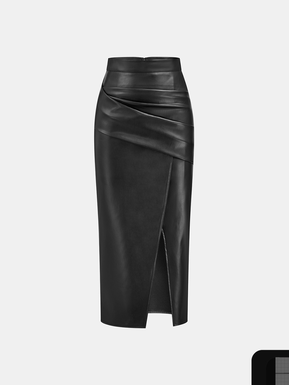 Commense Black Faux Leather Midi Wrap Skirt